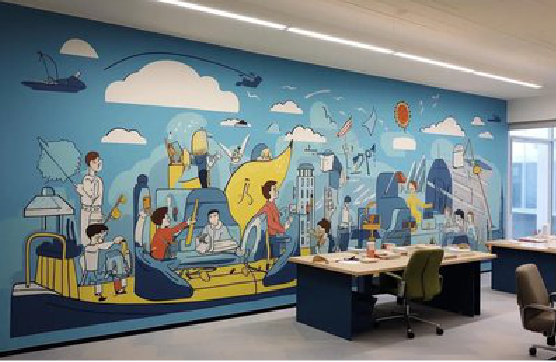 会理办公室墙绘的特点。